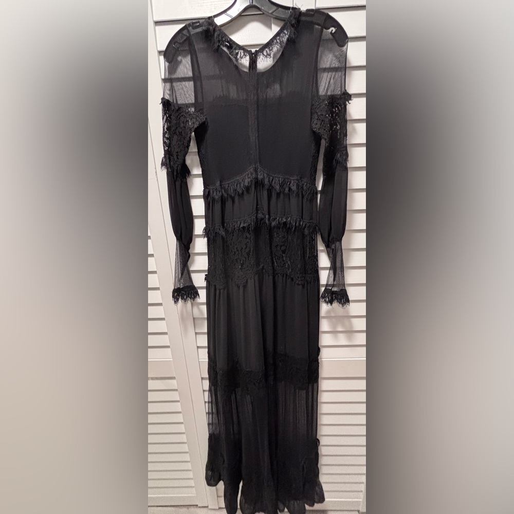For Love & Lemons Bohemian Long Sleeve Sheer with Lace Maxi Dress Size Small - Picture 3 of 9